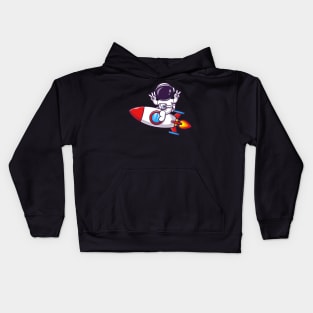 Astronaut Riding Rocket With Peace Hand Cartoon Kids Hoodie